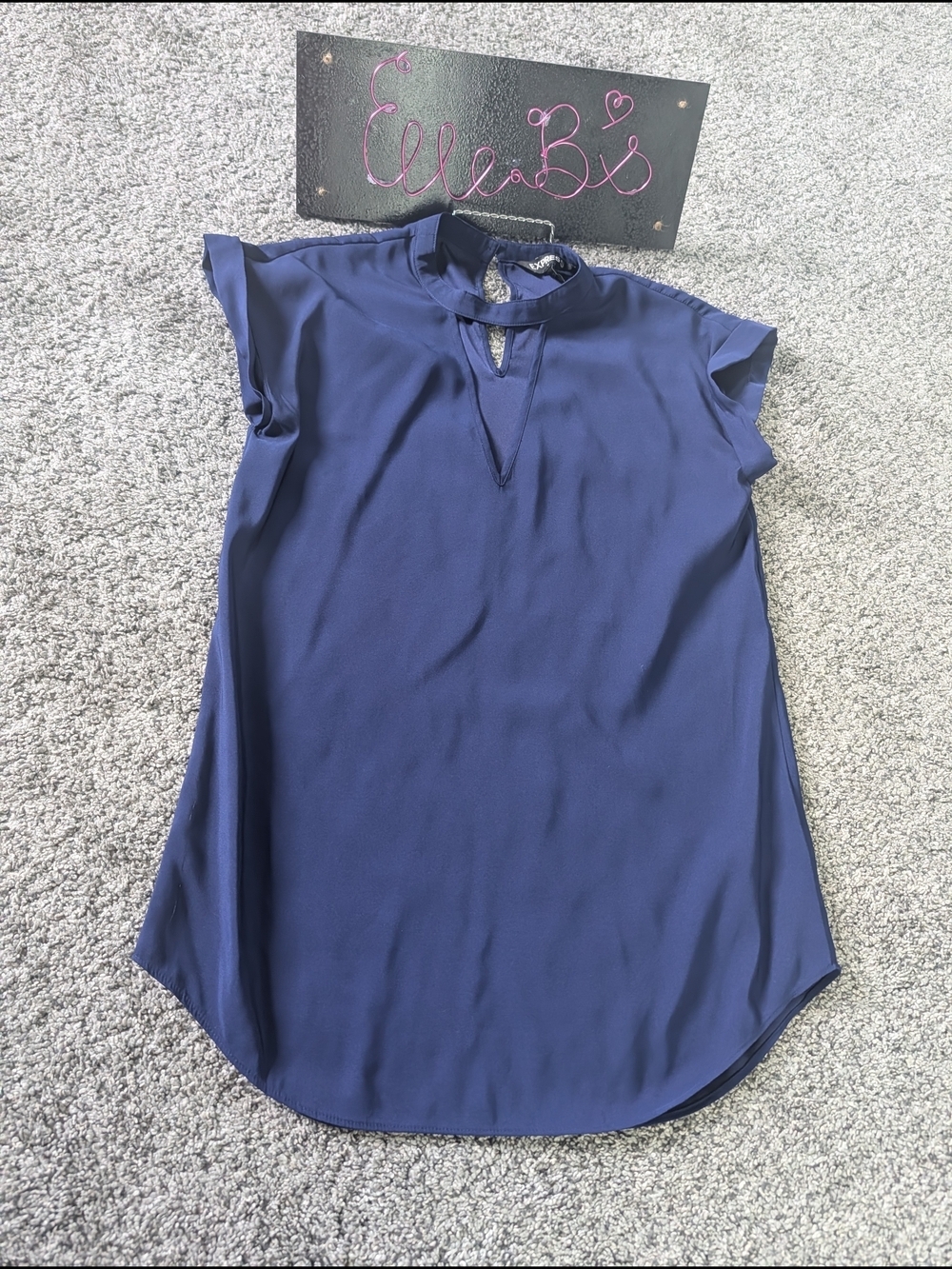 Euc Express Navy Cap-Sleeve Keyhole Mock-Neck Blouse Xs